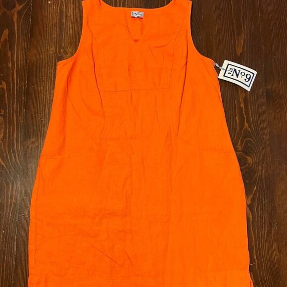 VIA NO 9 Large Lisa Orange 100% Linen Dress Vacation Coastal Sleeveless Summer - Picture 3 of 7